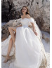 Off Shoulder Ivory Organza Slit Modern Wedding Dress